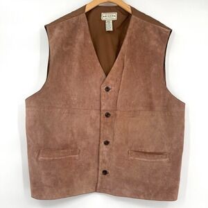Arizona Jean Co. Leather Vest Brown XXLT Men's Button‎ Up V-Neck Front Pockets